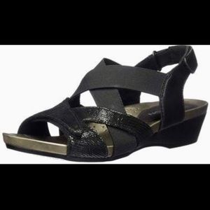 Women's Black Strappy Wedge Sandals